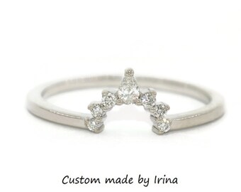 Pear Natural Diamond Curved Sunburst Nesting Wedding Ring