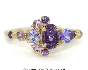 Custom Made Cluster Celestial Half-Moon Crescent Ombre Lavender Purple Sapphire Engagement Ring