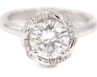 Moissanite White Gold Twist Halo Engagement Ring by Irina