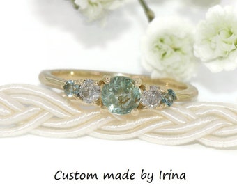 Custom Made Pastel Green Natural Montana Sapphire 5 Stone Engagement Ring