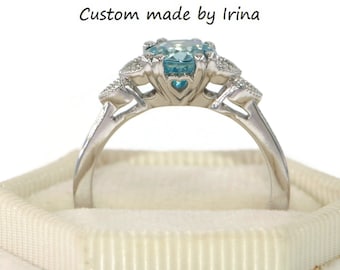 Custom Made Edwardian Style Inspired Engagement Ring with Heart Filigree Pattern