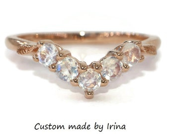 Flair Leaf Engraved Moonstone Wedding Ring
