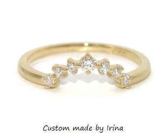 Curved Nesting Matching Cluster Natural Diamond Wedding Band 14k Solid Gold