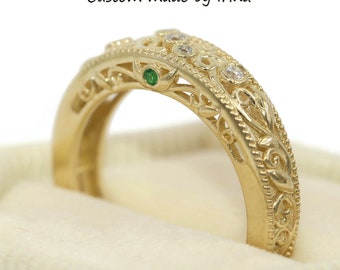 Filigree Lacework Leaf Vine Scroll Milgrain Wedding Diamond Ring Custom Made 14k Solid Gold