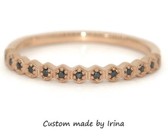 Black Diamond Honeycomb Hexagon Wedding Band