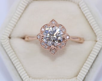 1.5 carat IGI Certified Lab Diamond Engagement Ring with Floral Vintage Inspired Halo