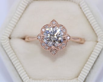 1 carat IGI Certified Lab Diamond Engagement Ring with Floral Vintage Inspired Halo