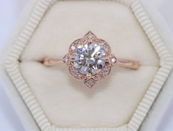 Floral halo shop diamond ring