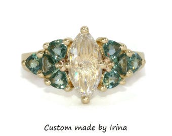 Rose Cut 1 carat IGI Certified Lab Diamond Marquise Cluster Ring Vintage Style Inspired Low Profile
