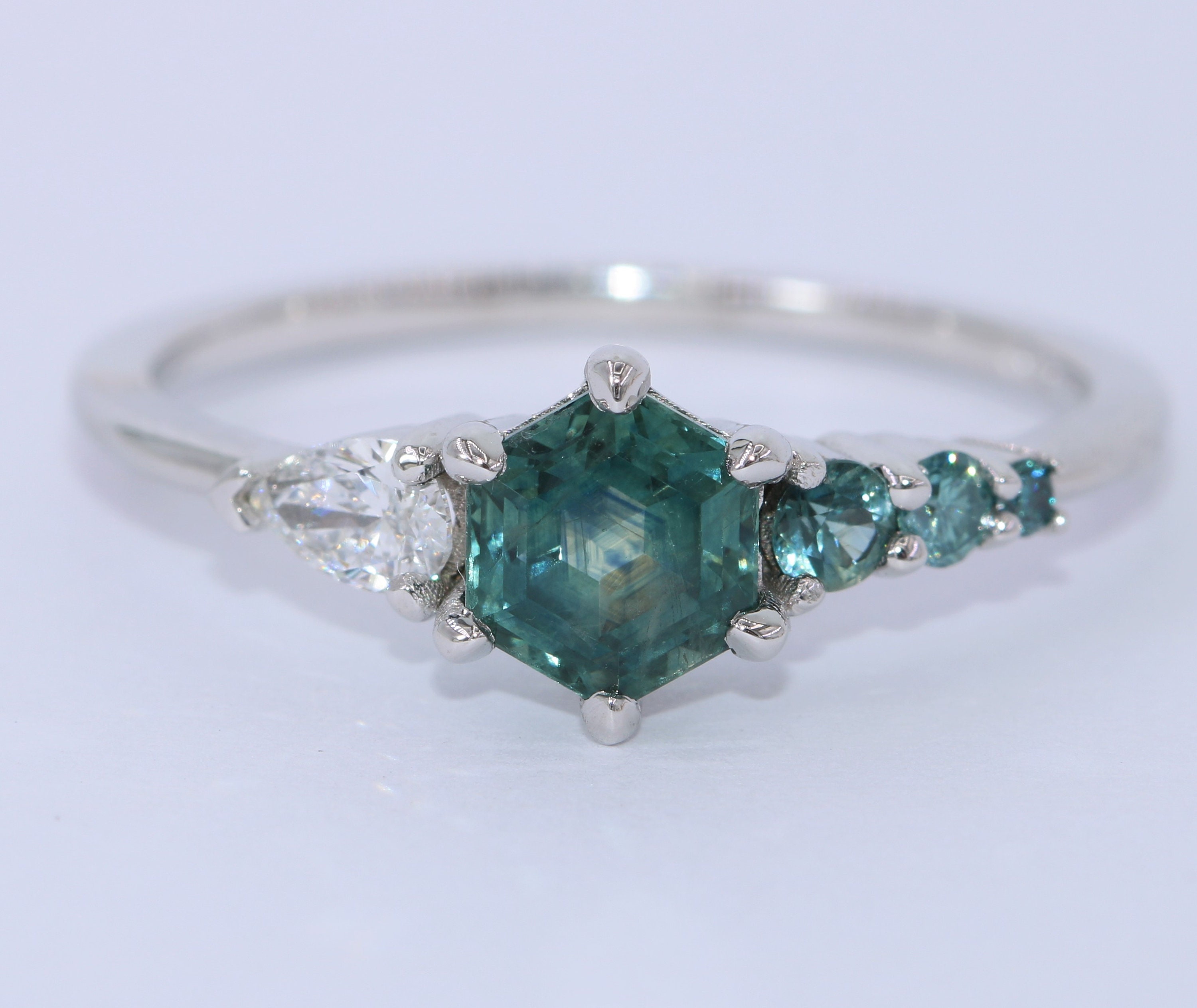 Artemis Chevron Ring with Ombre Green Montana Sapphires main image 0
