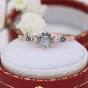 Pastel Teal Natural Montana Sapphire 5 Stone Dainty Ring