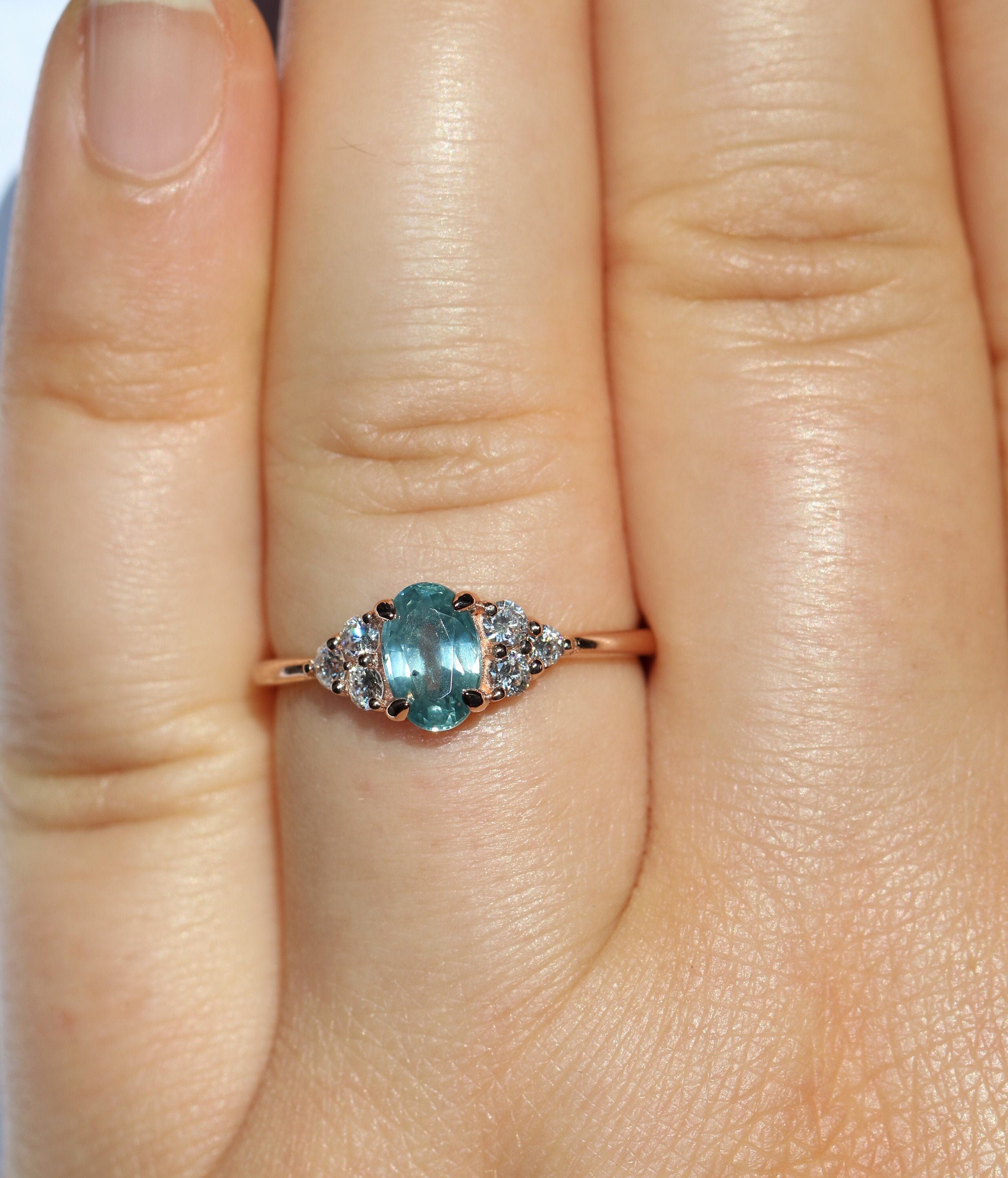 5.50 Ct Natural Oval Sapphire & Diamond Engagement Ring 14K White Gold Size 7 (Custom)
