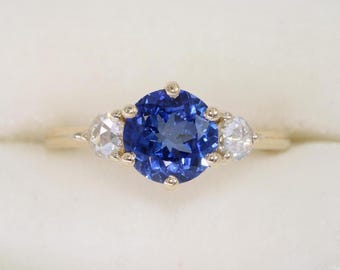 Custom-made Three Stone Rose Cut Natural Diamond Ring 14k Gold