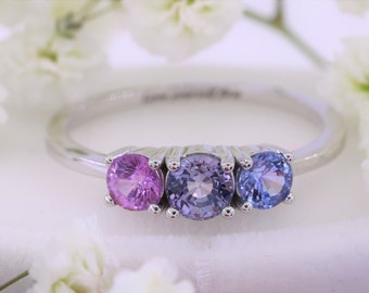 Custom Ombre Three Stone Purple Blue Natural Sapphires Cluster Ring by Irina