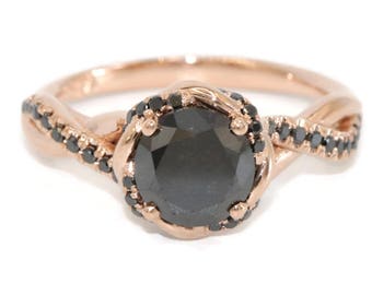 1.5 carat Black Natural Diamond Engagement Ring Custom Made