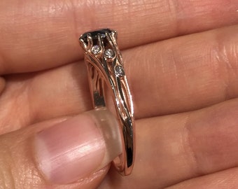 Custom Made Black Natural Diamond Rustic Rose Gold Engagement Ring
