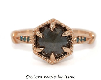 2.5 carat Raw Rustic Rose Cut Natural Diamond Ring