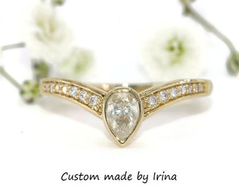 Pear Natural Diamond Chevron Nesting Band 14k Solid Gold Custom Made