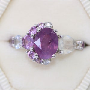 2 carat Purple Pink Sapphire Half Moon Celestial Sapphire Ring by Irina, Oval Sapphire Crescent Ring