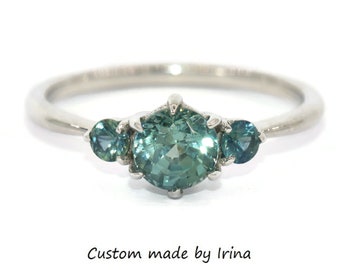 Three Stone Custom Engagement Ring Setting ONLY 14k Solid Gold