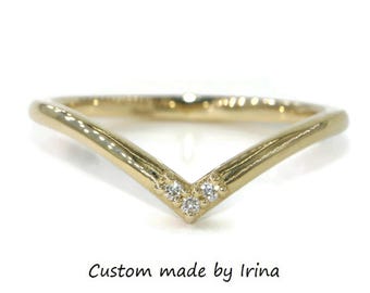 Flair Chevron 14k Gold Natural Diamond Wedding Band Custom Made