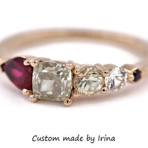 1 carat Diamond Ombre Cluster Ring, One Of A Kind Asymmetric Engagement Ring, Ready To Ship