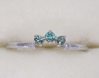 Seafoam Ombre Teal Blue Green Curved 5 Stone Wedding Ring