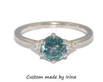 GIA Certified 3 Stone Blue Natural Sapphire Engagement Ring 14k Solid Gold