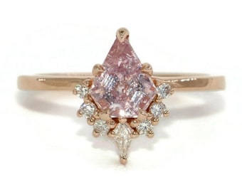 1.23 carat Shield Pink Natural Sapphire and Kite Diamond Sunburst Engagement Ring