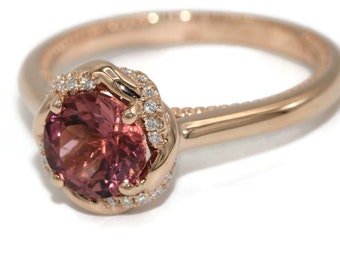 1.2 carat Pink Natural Tourmaline + Diamonds Rope Halo One of a Kind Ring