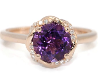 Custom Made Rope Diamond Halo 2 carat Amethyst Ring Designed by Irina