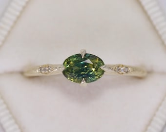 1.1 carat Blue Green Oval Natural Sapphire Engagement Ring