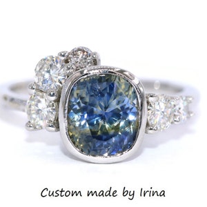 Custom Made GIA Certified 3 carat Cluster Sapphire Engagement Ring