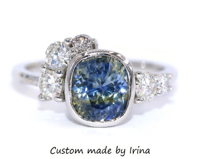 Featured listing image: Custom Made GIA Certified 3 carat Cluster Sapphire Engagement Ring