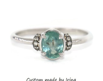 Pastel Teal Blue Oval Montana Sapphire Vintage Style Inspired Ring