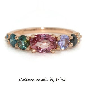 1 ct Pfirsich rosa Saphir Ombre Cluster einzigartig 14k Solid Gold Ring