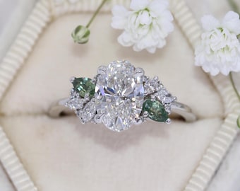 2 carat IGI Certified Oval Lab Diamond Cluster Engagement Ring
