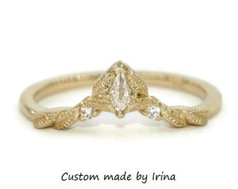 Kite Natural Diamond Hand Engraved Leaves Wedding Band