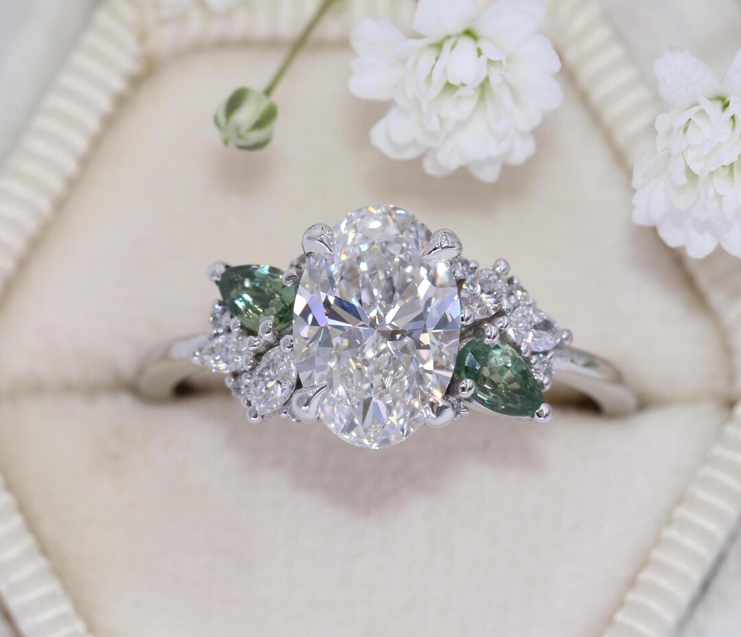 2 Ct IGI Certified Oval Lab Diamond Cluster Engagement 14k Solid Gold ...