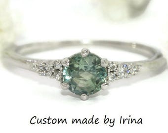 5 mm Unheated Natural Montana Sapphire Classic Engagement Ring Custom Made