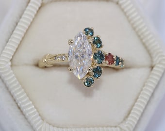 Ombre 1 carat Marquise Diamond Cluster Crescent Engagement Ring Designed and Custom Made by Irina