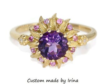 Nature Inspired Flower Custom Made Engraved Petals Ring