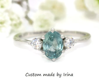 Custom-made Three Stone Ring 14k Solid Gold SETTING ONLY