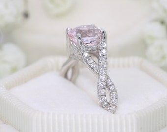 Custom Made 1 carat Pink Morganite Crossover Natural Diamond Shank Ring