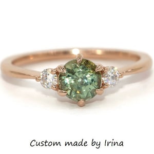 Custom Made 3 Stone Round Montana Sapphire Engagement Ring