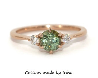 Custom Made 3 Stone Round Natural Montana Sapphire Engagement Ring