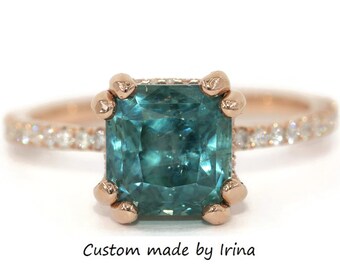Custom-Made Hidden Diamond Halo Double Prongs Engagement Ring 14k Solid Gold Setting Only