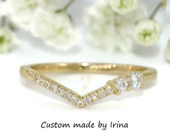 Diamond Cluster Asymmetrical Custom-Made Wedding Ring V Shape
