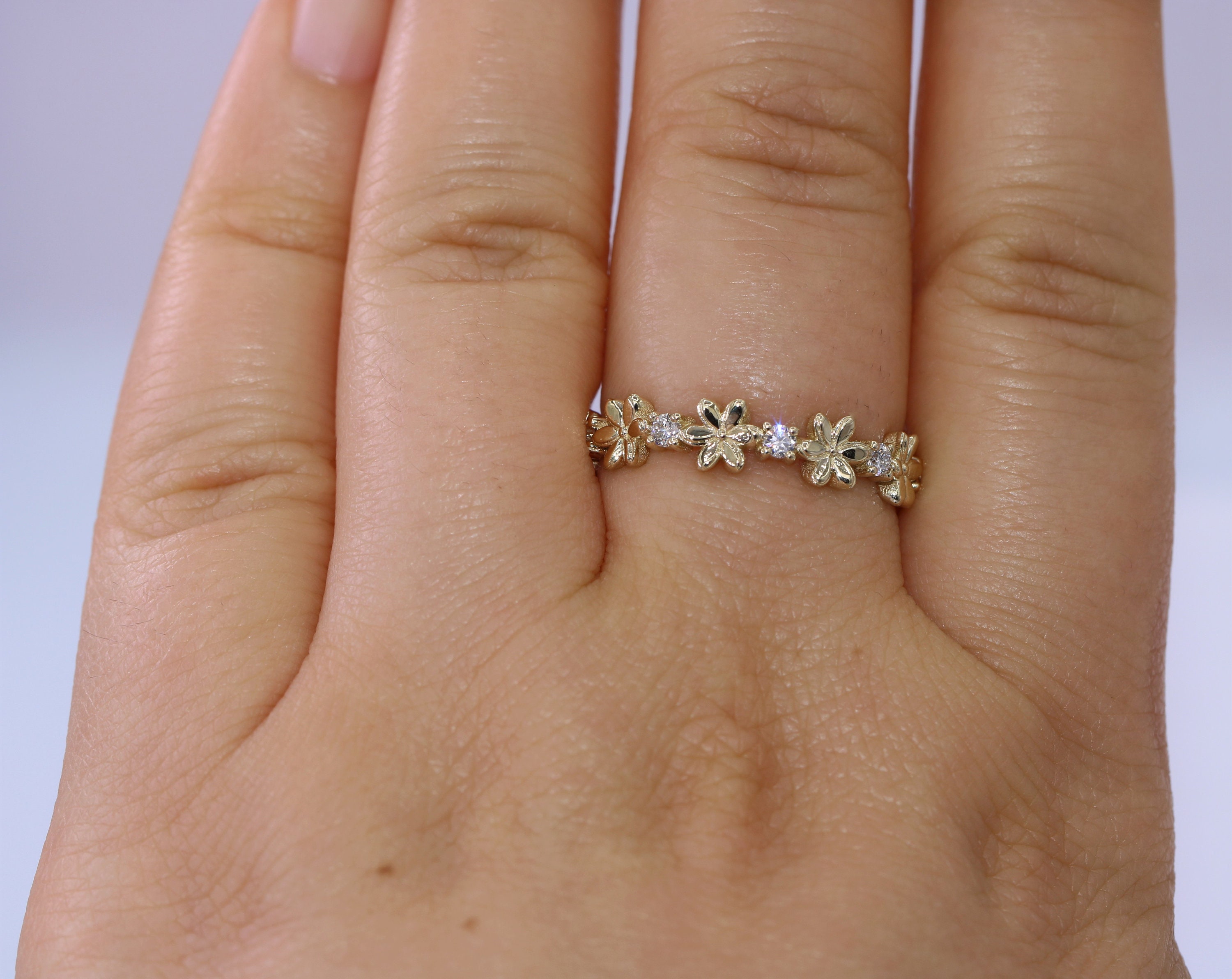 Cherry blossom eternity ring, Flower diamond wedding ring, Boho