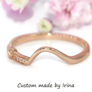Custom Made Asymmetrical Curved Wave Band 14k Solid gold